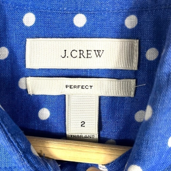4 for $40 SALE!J Crew Perfect 100% Linen Button Up Shirt, Blue Polka Dot, Size 2 - Picture 4 of 11